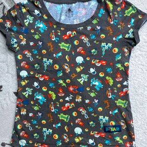 Disney Pixar Women’s Short Sleeve Tee - Charcoal with Multicolor Print